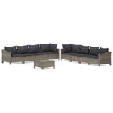 9 Piece Garden Lounge Set with Cushions Grey Poly Rattan - Front View