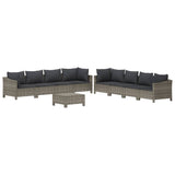 9 Piece Garden Lounge Set with Cushions Grey Poly Rattan - Side View