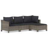 4 Piece Garden Lounge Set with Cushions Grey Poly Rattan - Front View