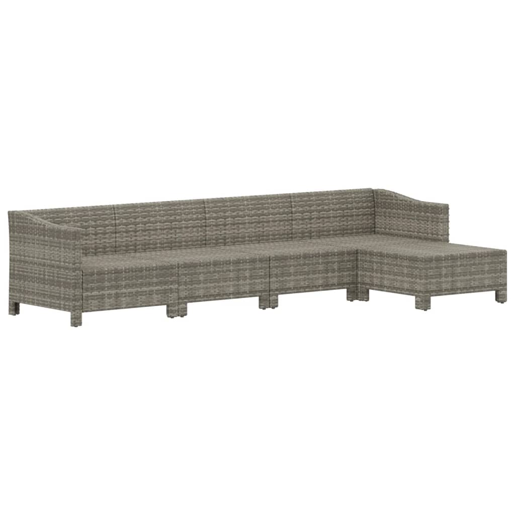 5 Piece Garden Lounge Set with Cushions Grey Poly Rattan