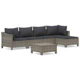 6 Piece Garden Lounge Set with Cushions Grey Poly Rattan - Front View
