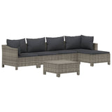 6 Piece Garden Lounge Set with Cushions Grey Poly Rattan - Side View