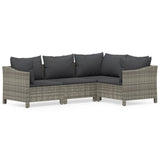 4 Piece Garden Lounge Set with Cushions Grey Poly Rattan - Front View