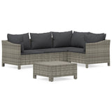 5 Piece Garden Lounge Set with Cushions Grey Poly Rattan - Front View