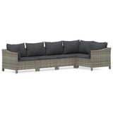 5 Piece Garden Lounge Set with Cushions Grey Poly Rattan - Front View
