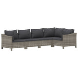 5 Piece Garden Lounge Set with Cushions Grey Poly Rattan - Side View
