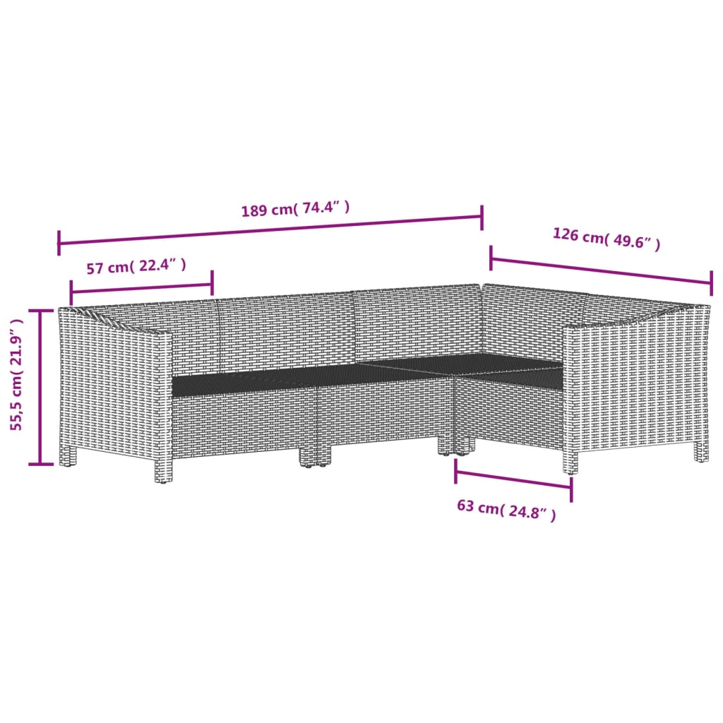 5 Piece Garden Lounge Set with Cushions Grey Poly Rattan