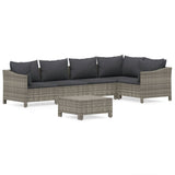 6 Piece Garden Lounge Set with Cushions Grey Poly Rattan - Front View