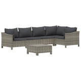 6 Piece Garden Lounge Set with Cushions Grey Poly Rattan - Side View