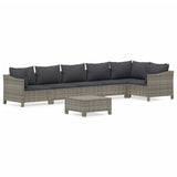 7 Piece Garden Lounge Set with Cushions Grey Poly Rattan