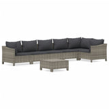 7 Piece Garden Lounge Set with Cushions Grey Poly Rattan - Front View