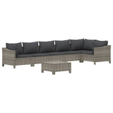7 Piece Garden Lounge Set with Cushions Grey Poly Rattan - Side View