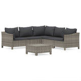 6 Piece Garden Lounge Set with Cushions Grey Poly Rattan - Front View