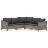 5 Piece Garden Lounge Set with Cushions Grey Poly Rattan - Front View