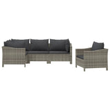 5 Piece Garden Lounge Set with Cushions Grey Poly Rattan - Side View