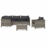 6 Piece Garden Lounge Set with Cushions Grey Poly Rattan - Front View