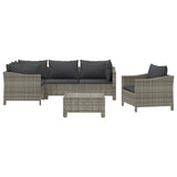 6 Piece Garden Lounge Set with Cushions Grey Poly Rattan - Side View