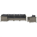 6 Piece Garden Lounge Set with Cushions Grey Poly Rattan - Front View