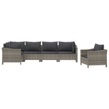 6 Piece Garden Lounge Set with Cushions Grey Poly Rattan - Side View