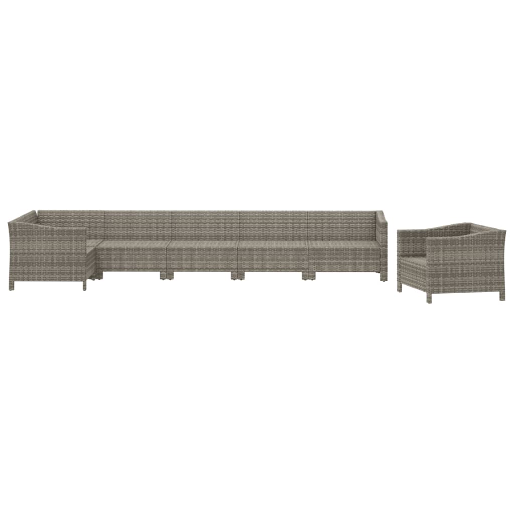 7 Piece Garden Lounge Set with Cushions Grey Poly Rattan