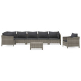8 Piece Garden Lounge Set with Cushions Grey Poly Rattan - Front View