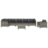 8 Piece Garden Lounge Set with Cushions Grey Poly Rattan - Side View