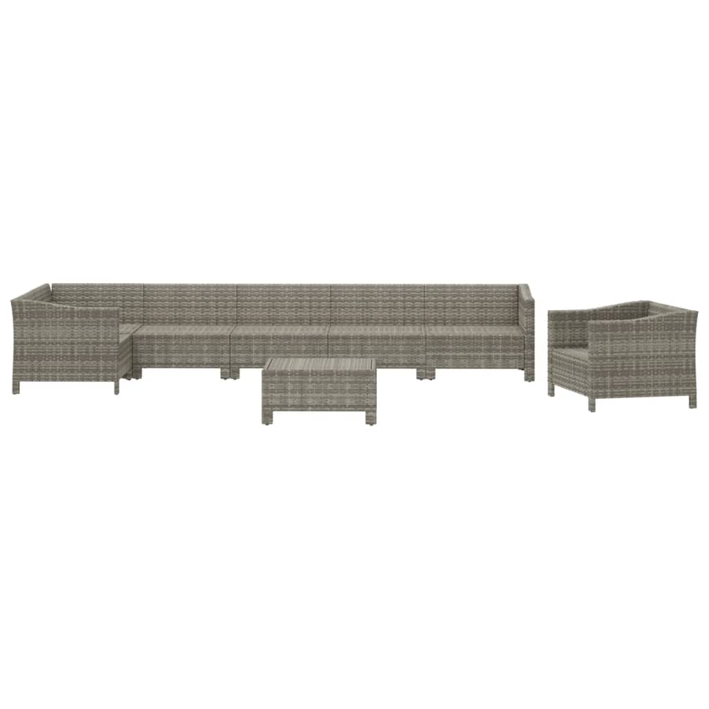 8 Piece Garden Lounge Set with Cushions Grey Poly Rattan
