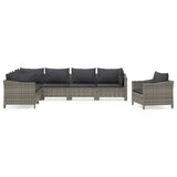 7 Piece Garden Lounge Set with Cushions Grey Poly Rattan - Front View