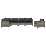 7 Piece Garden Lounge Set with Cushions Grey Poly Rattan - Side View