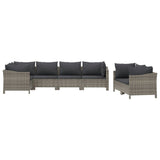 7 Piece Garden Lounge Set with Cushions Grey Poly Rattan - Side View