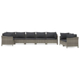 8 Piece Garden Lounge Set with Cushions Grey Poly Rattan - Front View