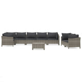 9 Piece Garden Lounge Set with Cushions Grey Poly Rattan - Front View