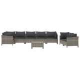 9 Piece Garden Lounge Set with Cushions Grey Poly Rattan - Side View