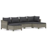 6 Piece Garden Lounge Set with Cushions Grey Poly Rattan - Front View