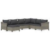 7 Piece Garden Lounge Set with Cushions Grey Poly Rattan - Front View