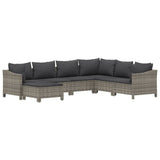7 Piece Garden Lounge Set with Cushions Grey Poly Rattan - Side View