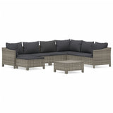 8 Piece Garden Lounge Set with Cushions Grey Poly Rattan - Front View