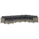 8 Piece Garden Lounge Set with Cushions Grey Poly Rattan - Front View