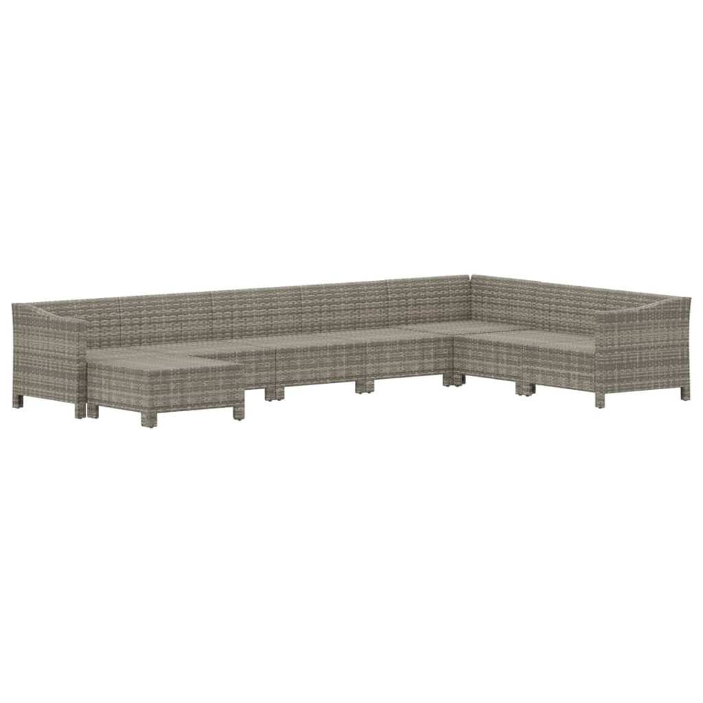 8 Piece Garden Lounge Set with Cushions Grey Poly Rattan