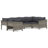 6 Piece Garden Lounge Set with Cushions Grey Poly Rattan - Front View