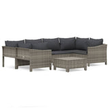 7 Piece Garden Lounge Set with Cushions Grey Poly Rattan - Front View