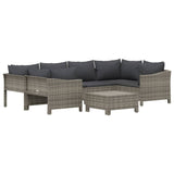 7 Piece Garden Lounge Set with Cushions Grey Poly Rattan - Side View