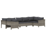 7 Piece Garden Lounge Set with Cushions Grey Poly Rattan - Side View
