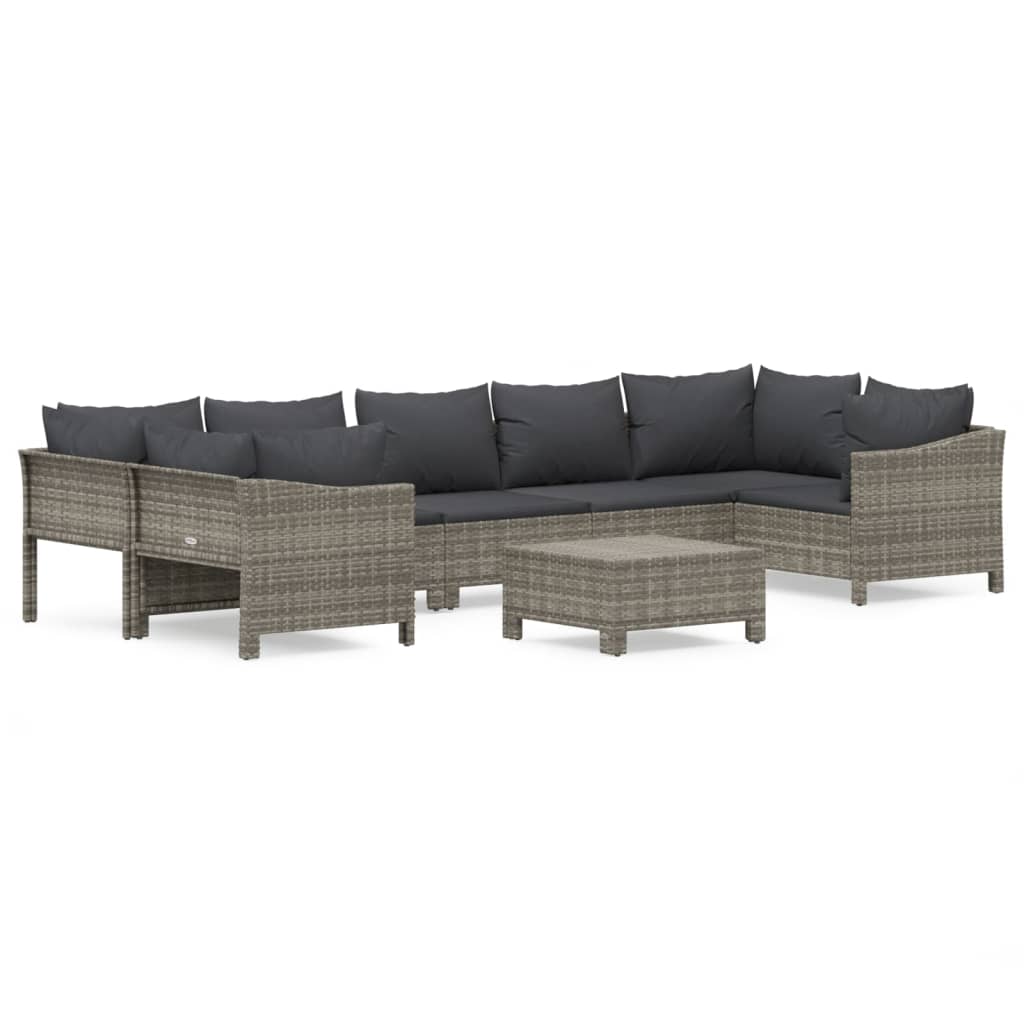 8 Piece Garden Lounge Set with Cushions Grey Poly Rattan