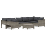 8 Piece Garden Lounge Set with Cushions Grey Poly Rattan - Front View
