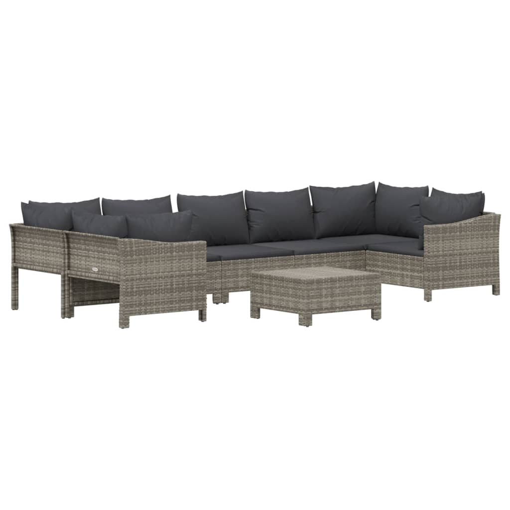 8 Piece Garden Lounge Set with Cushions Grey Poly Rattan