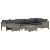 8 Piece Garden Lounge Set with Cushions Grey Poly Rattan - Side View