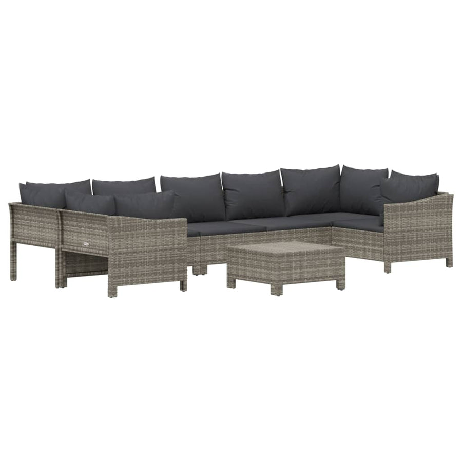 8 Piece Garden Lounge Set with Cushions Grey Poly Rattan