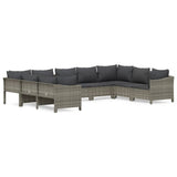 9 Piece Garden Lounge Set with Cushions Grey Poly Rattan - Front View