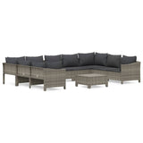 10 Piece Garden Lounge Set with Cushions Grey Poly Rattan - Front View
